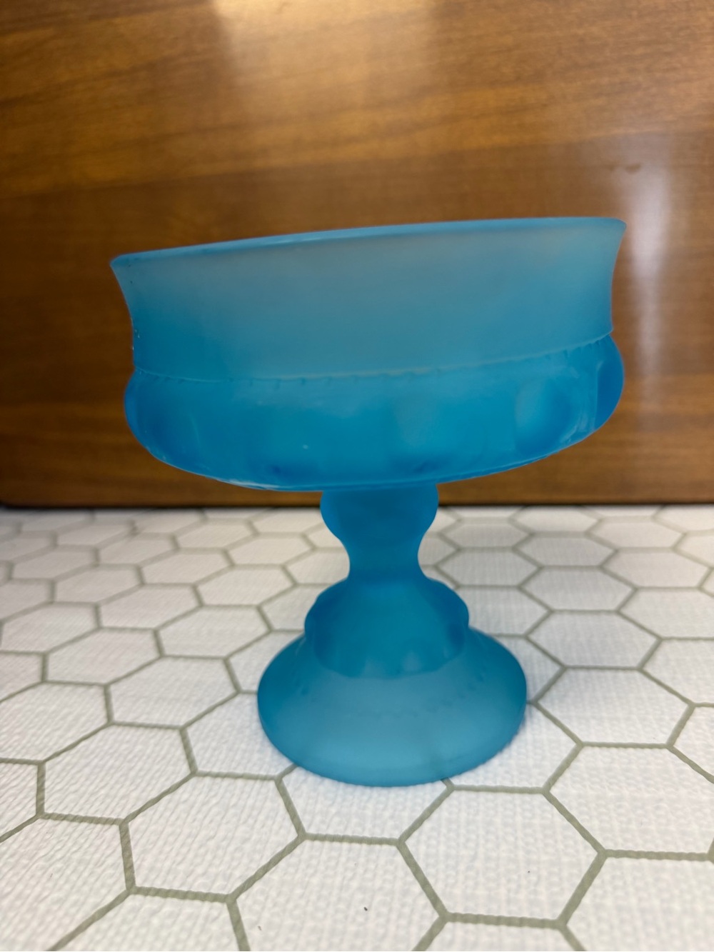 Indiana Glass Blue Satin Kings Crown Footed Compote